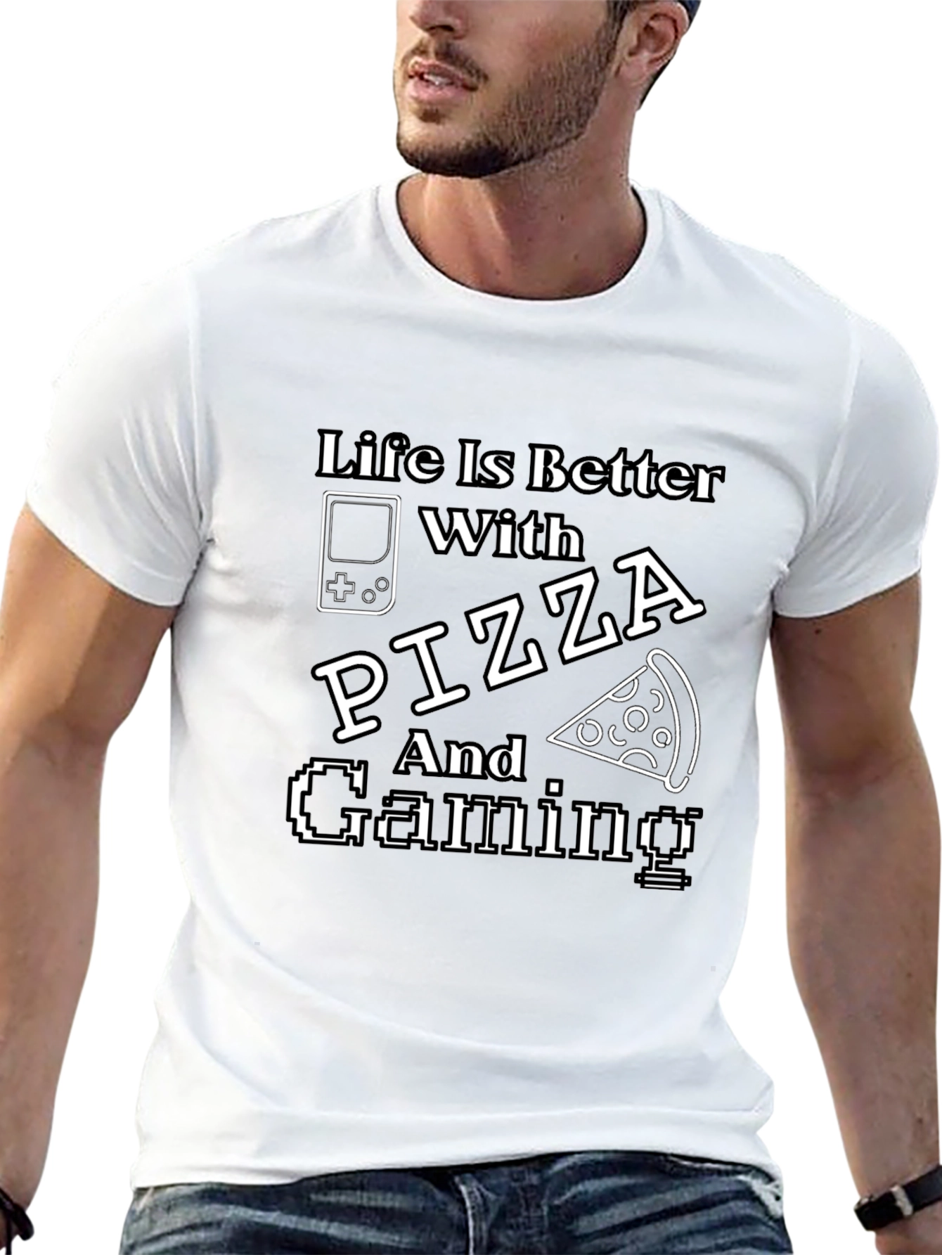 Life Is Better With Pizza and Gaming Black T-Shirt