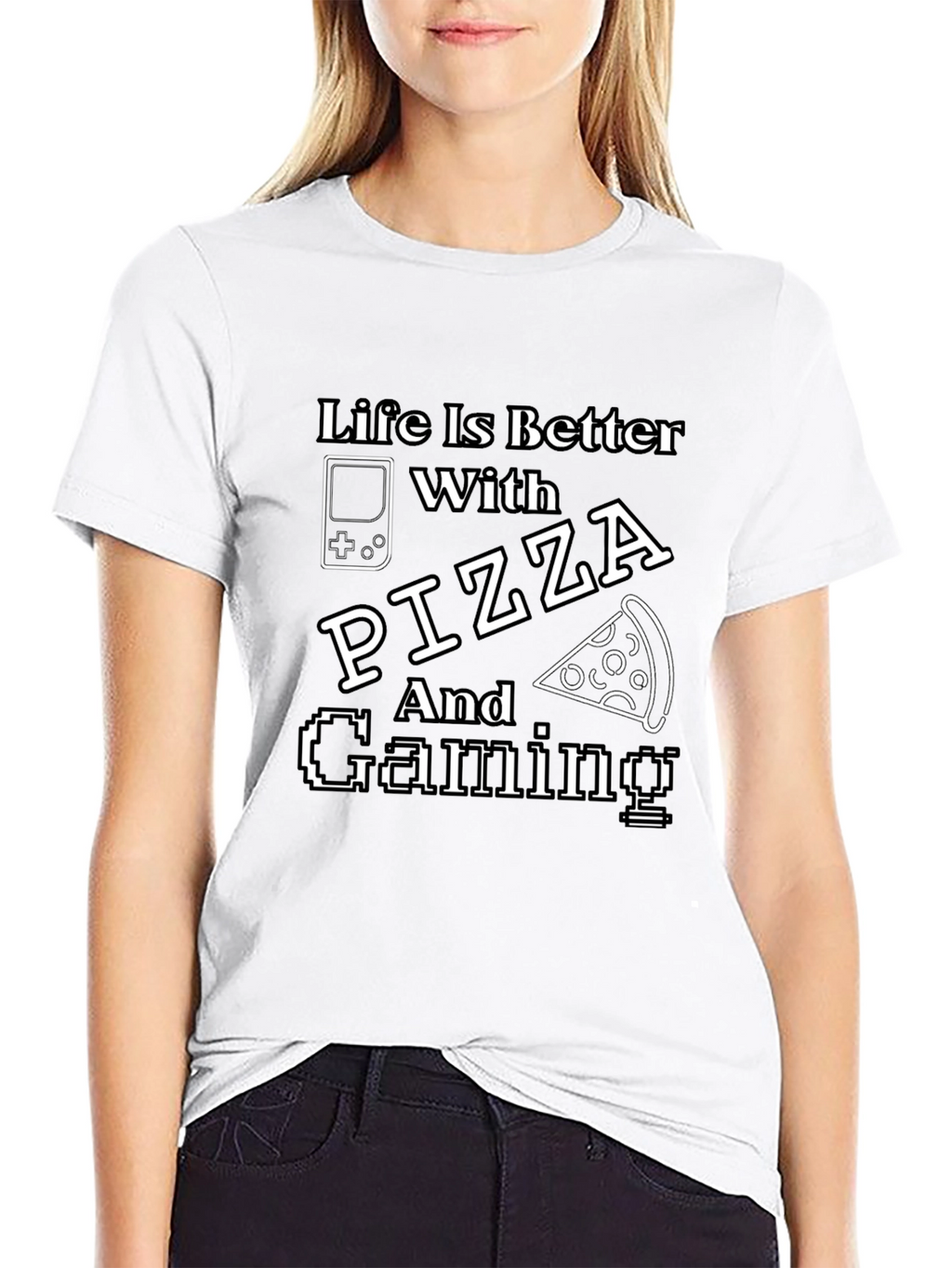 Life Is Better With Pizza and Gaming Black T-Shirt