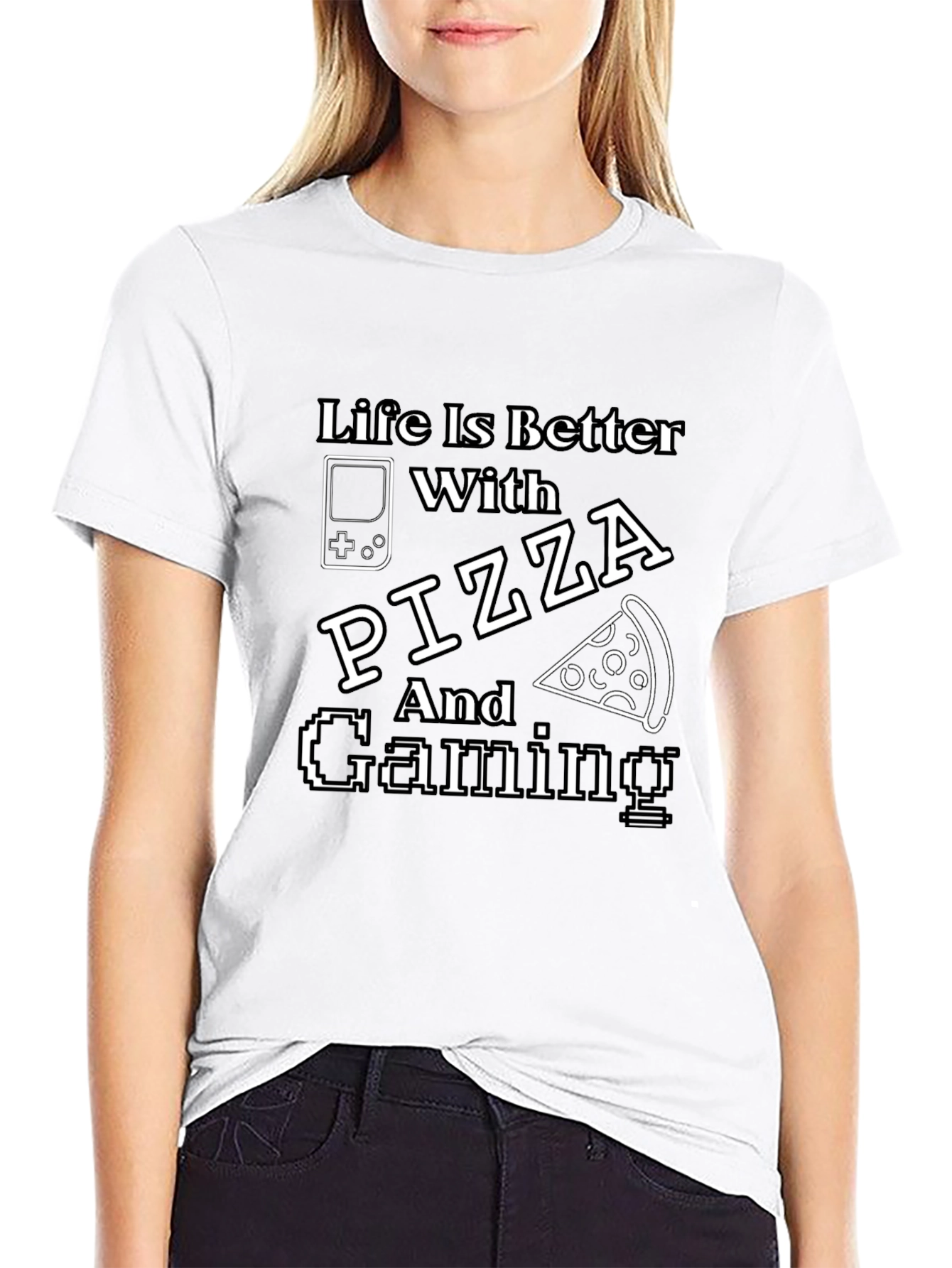Life Is Better With Pizza and Gaming Black T-Shirt