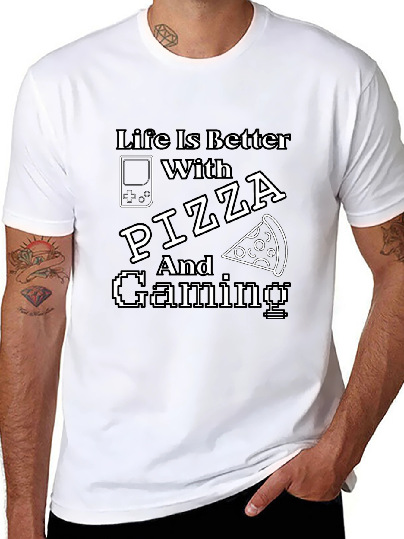 Life Is Better With Pizza and Gaming Black T-Shirt
