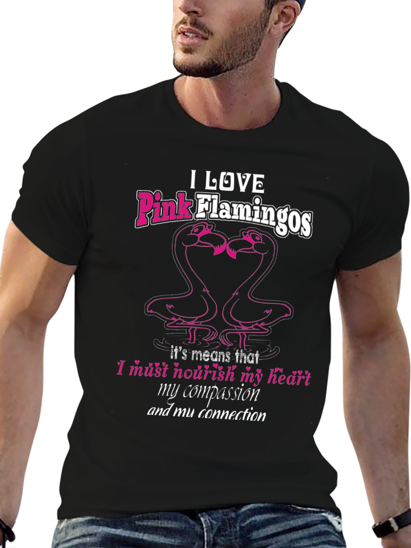 I Love Pink Flamingos Black T-Shirt