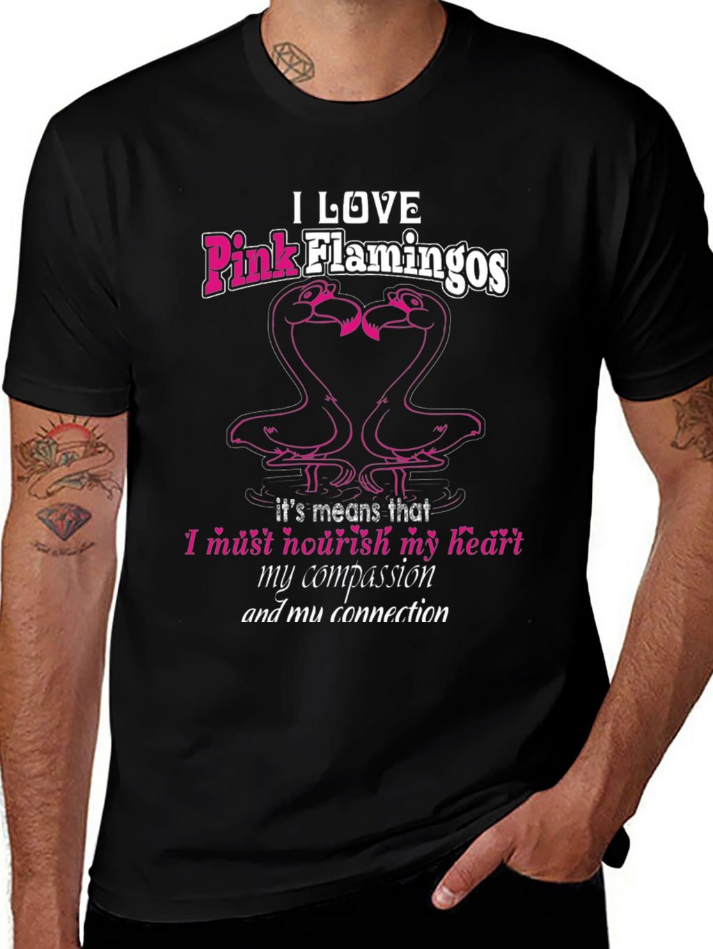 I Love Pink Flamingos Black T-Shirt