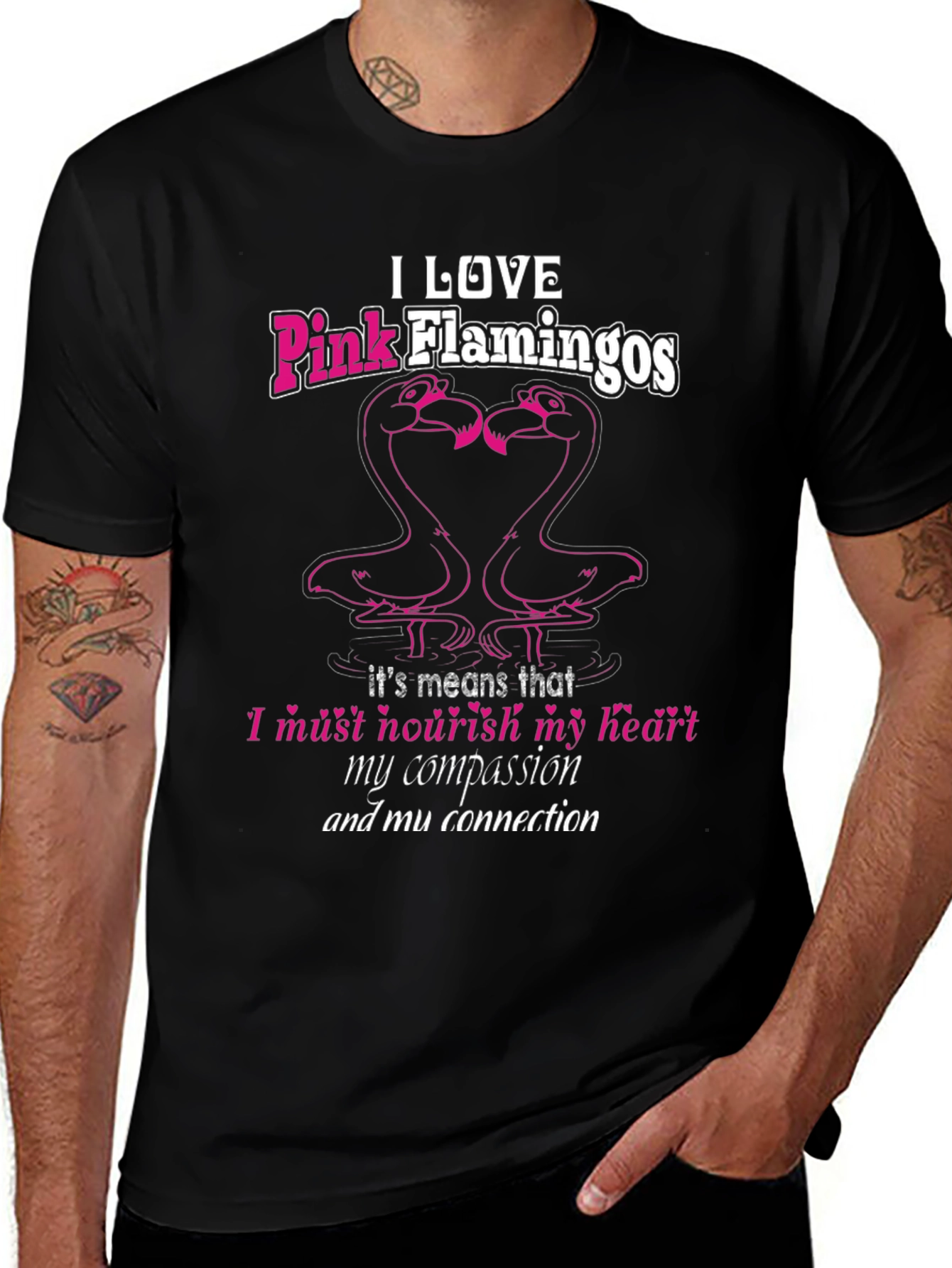 I Love Pink Flamingos Black T-Shirt