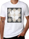 Geometric Tile Print Crew Neck T-Shirt