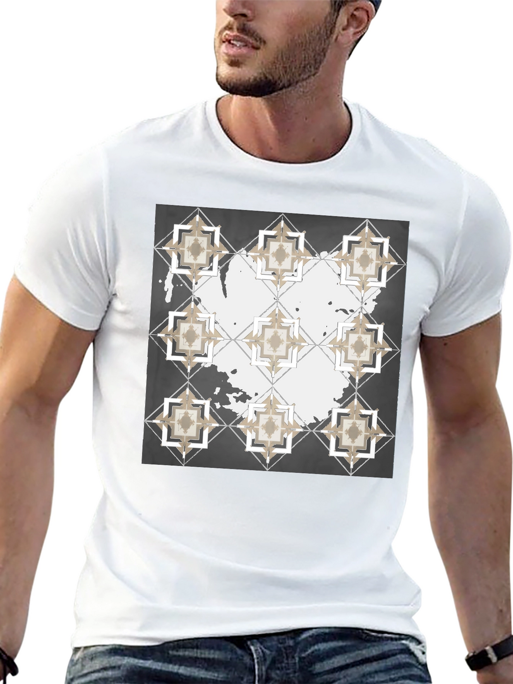 Geometric Tile Print Crew Neck T-Shirt