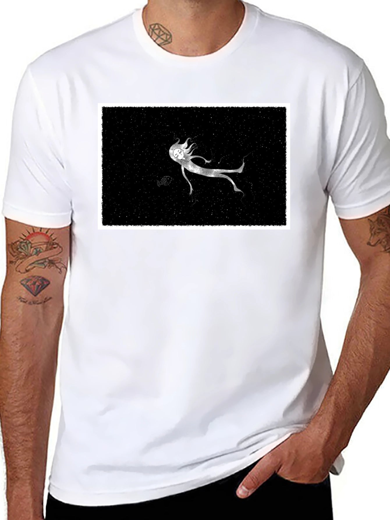 Ghostly Figure Graphic Tee - Black Cotton Comfort