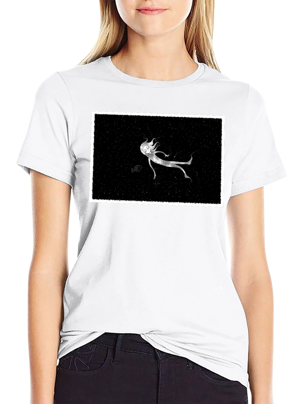 Ghostly Figure Graphic Tee - Black Cotton Comfort