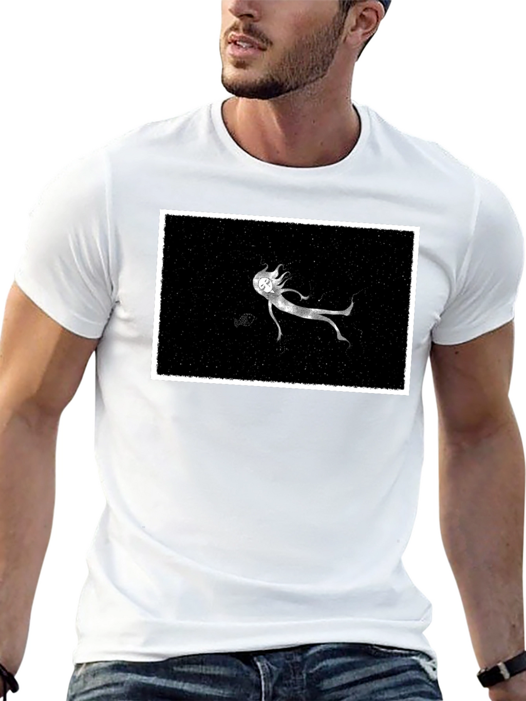 Ghostly Figure Graphic Tee - Black Cotton Comfort
