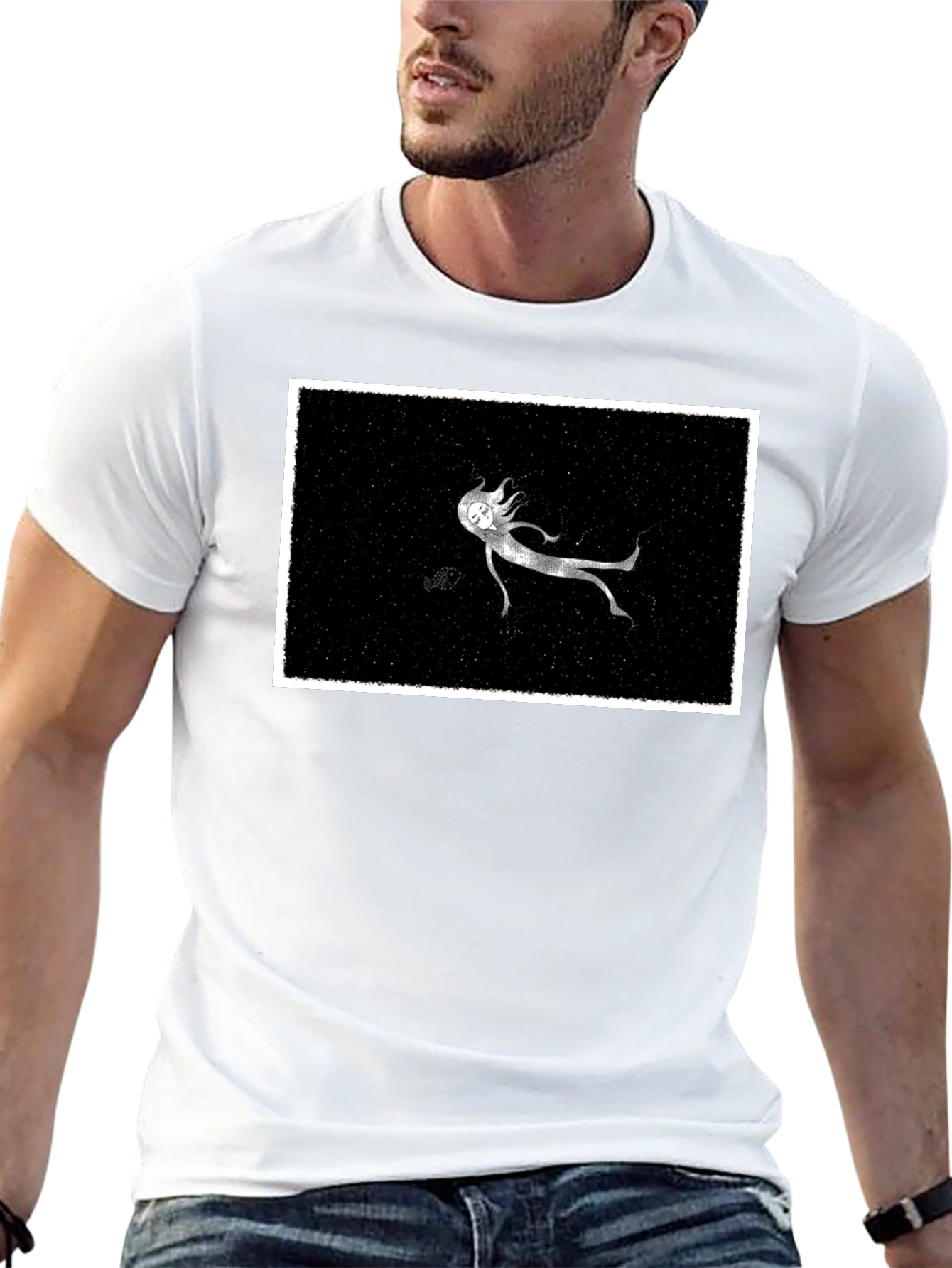 Ghostly Figure Graphic Tee - Black Cotton Comfort