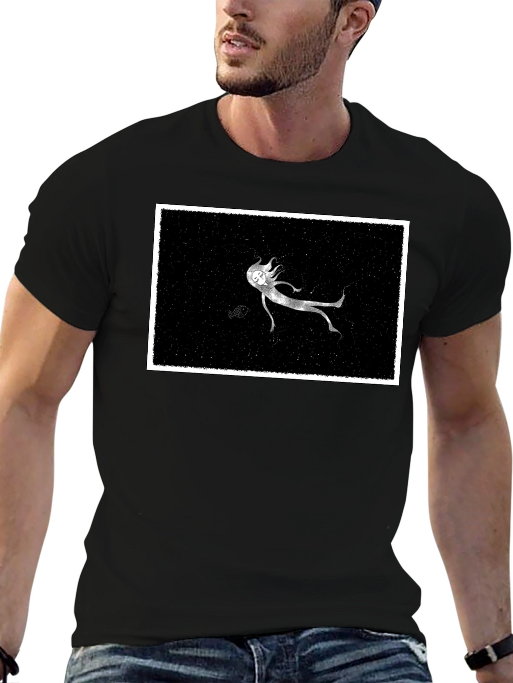 Ghostly Figure Graphic Tee - Black Cotton Comfort