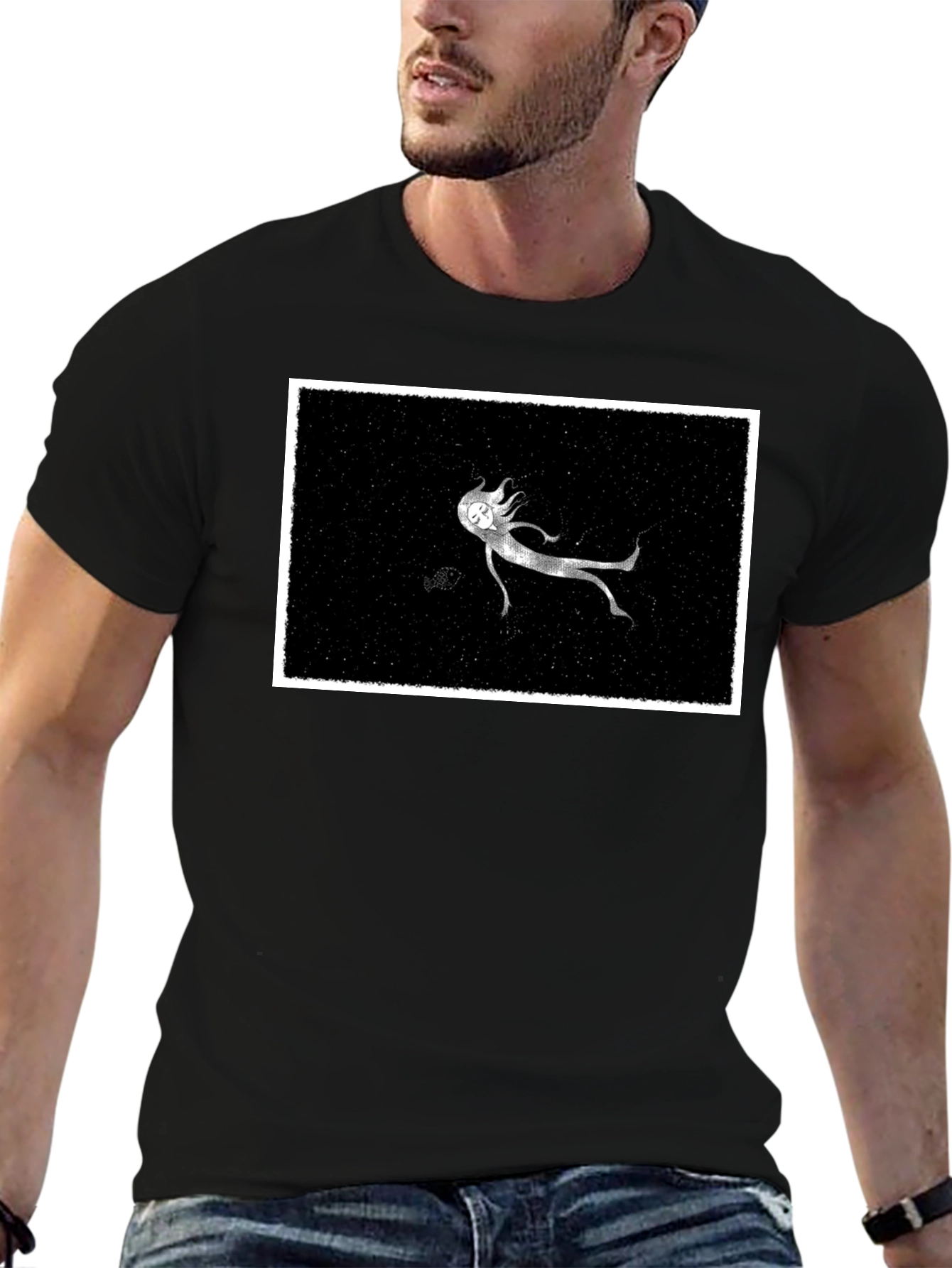 Ghostly Figure Graphic Tee - Black Cotton Comfort