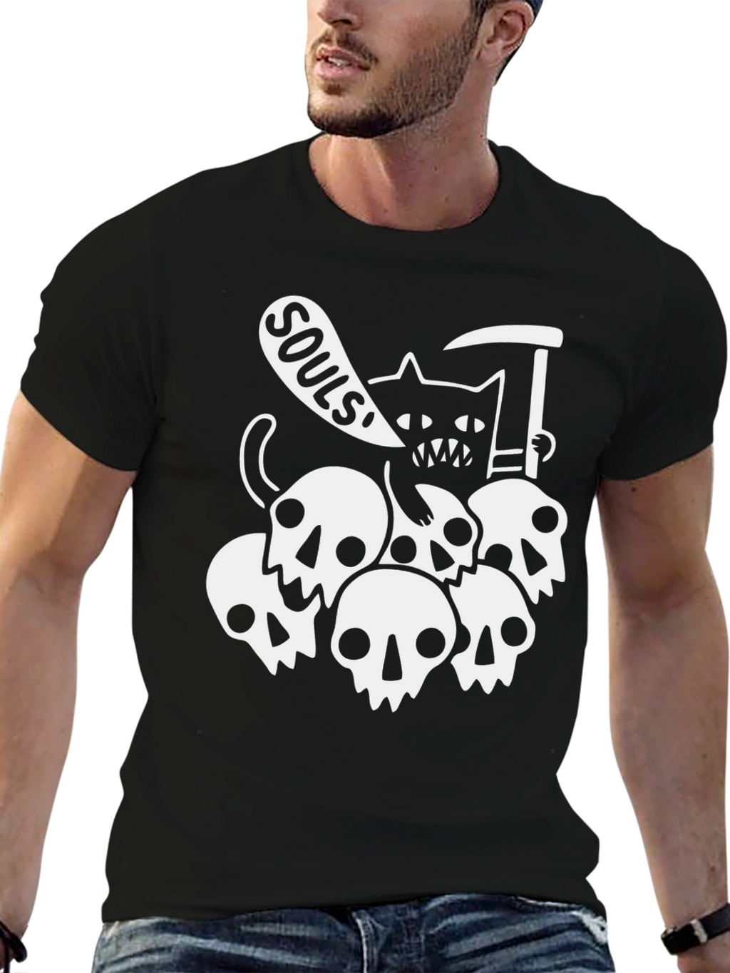 Grim Reaper Cat T-Shirt - Souls Design