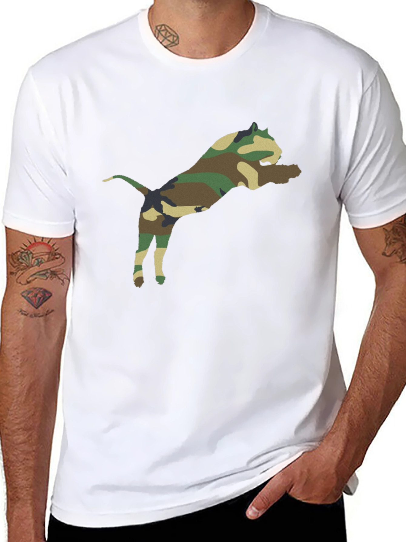 Camouflage Pitbull Graphic Tee - Black Cotton Shirt