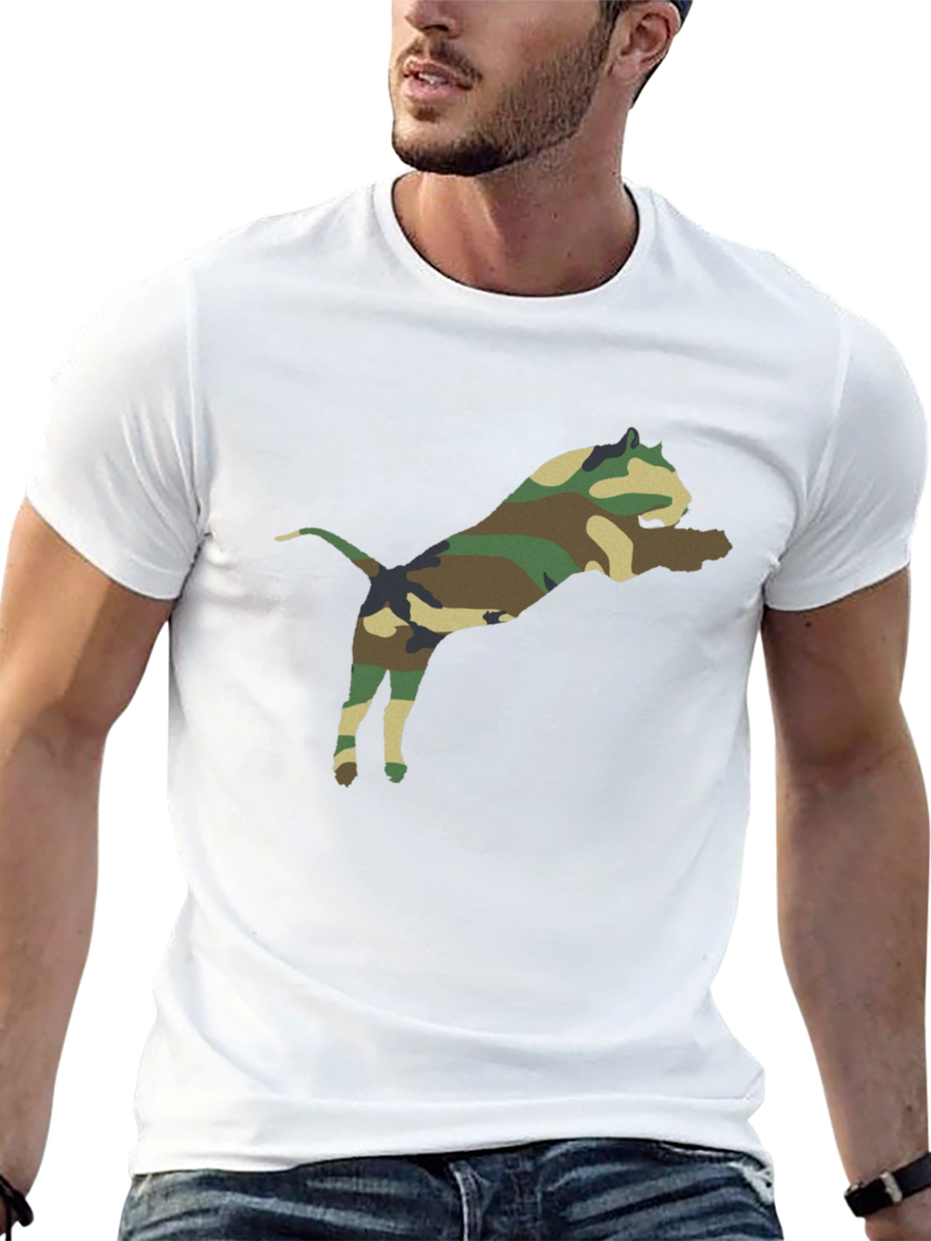 Camouflage Pitbull Graphic Tee - Black Cotton Shirt