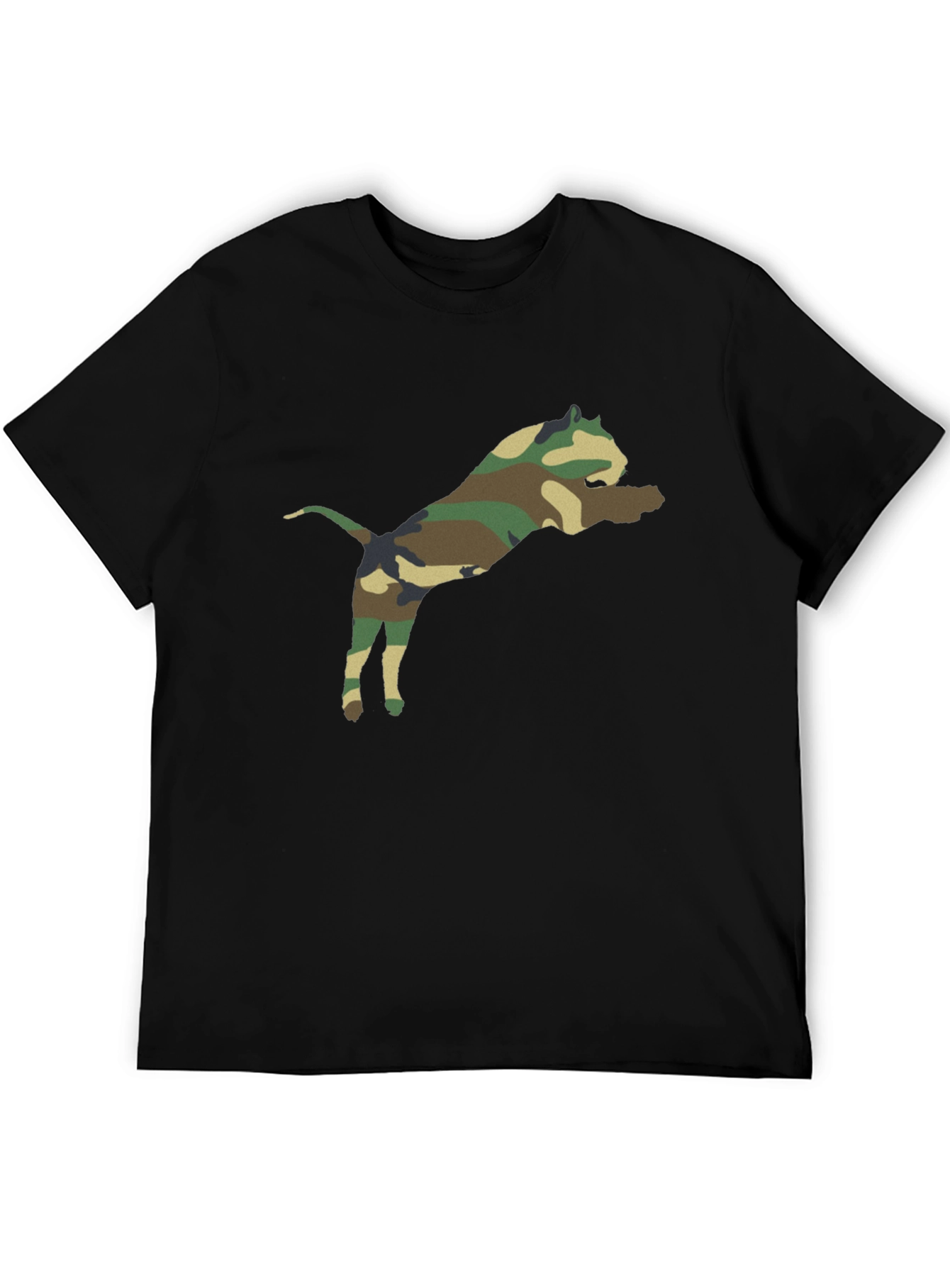 Camouflage Pitbull Graphic Tee - Black Cotton Shirt