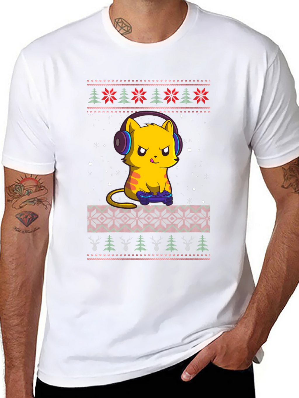 Gamer Cat Christmas Ugly Sweater T-Shirt