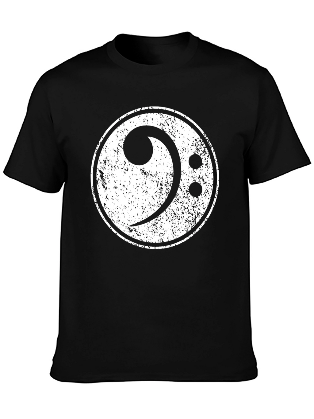 Bass Clef Distressed Graphic Black T-Shirt
