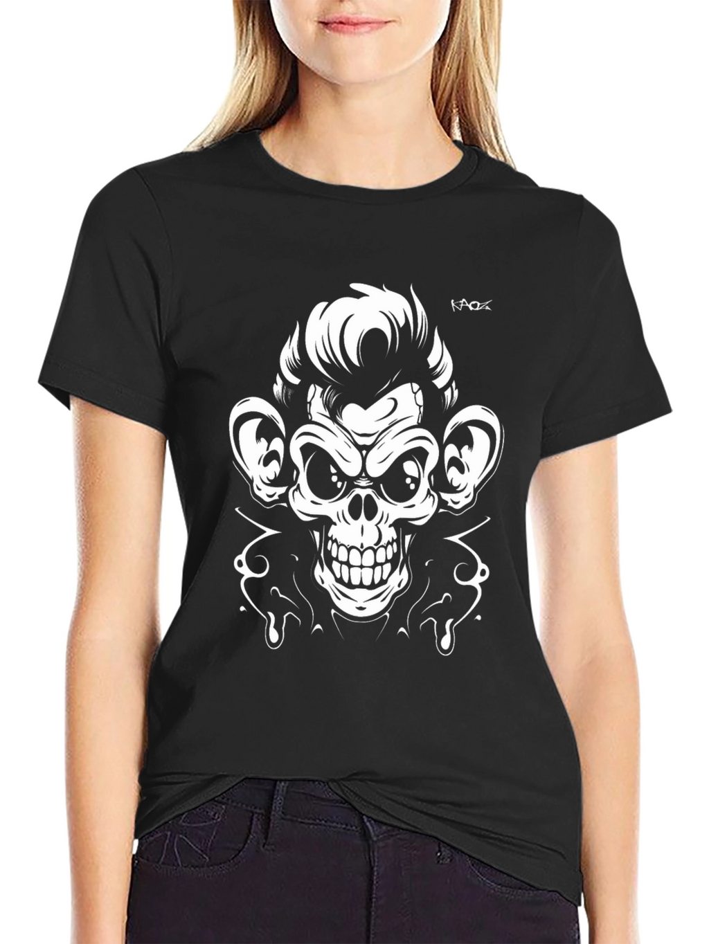 Cool Monkey Skull Graphic Tee - Black T-Shirt