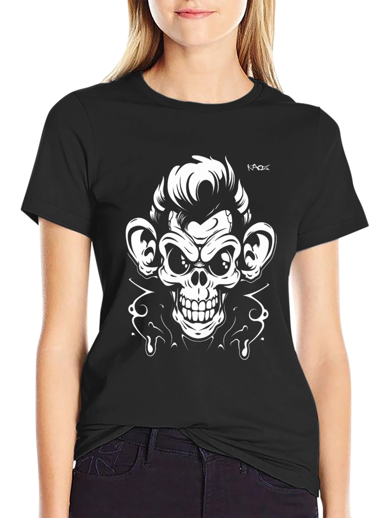 Cool Monkey Skull Graphic Tee - Black T-Shirt