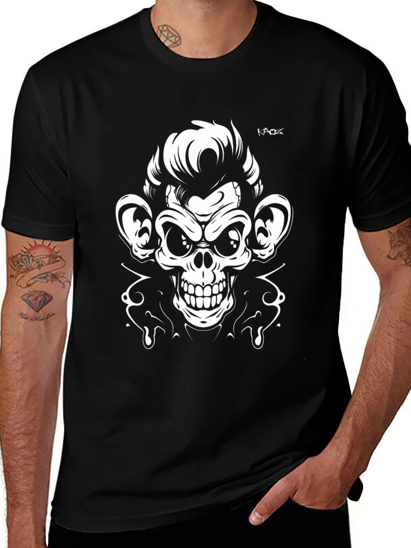 Cool Monkey Skull Graphic Tee - Black T-Shirt