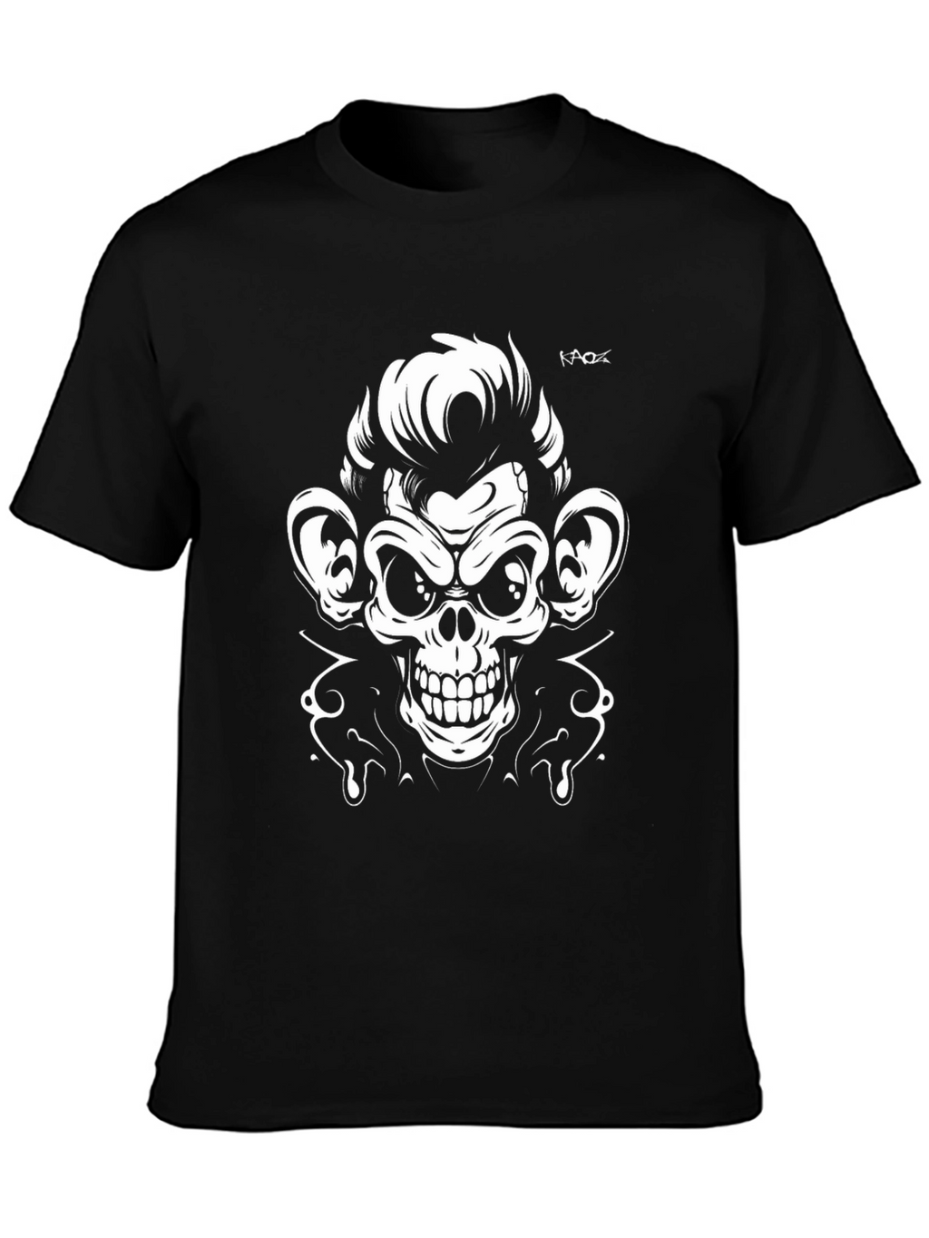 Cool Monkey Skull Graphic Tee - Black T-Shirt