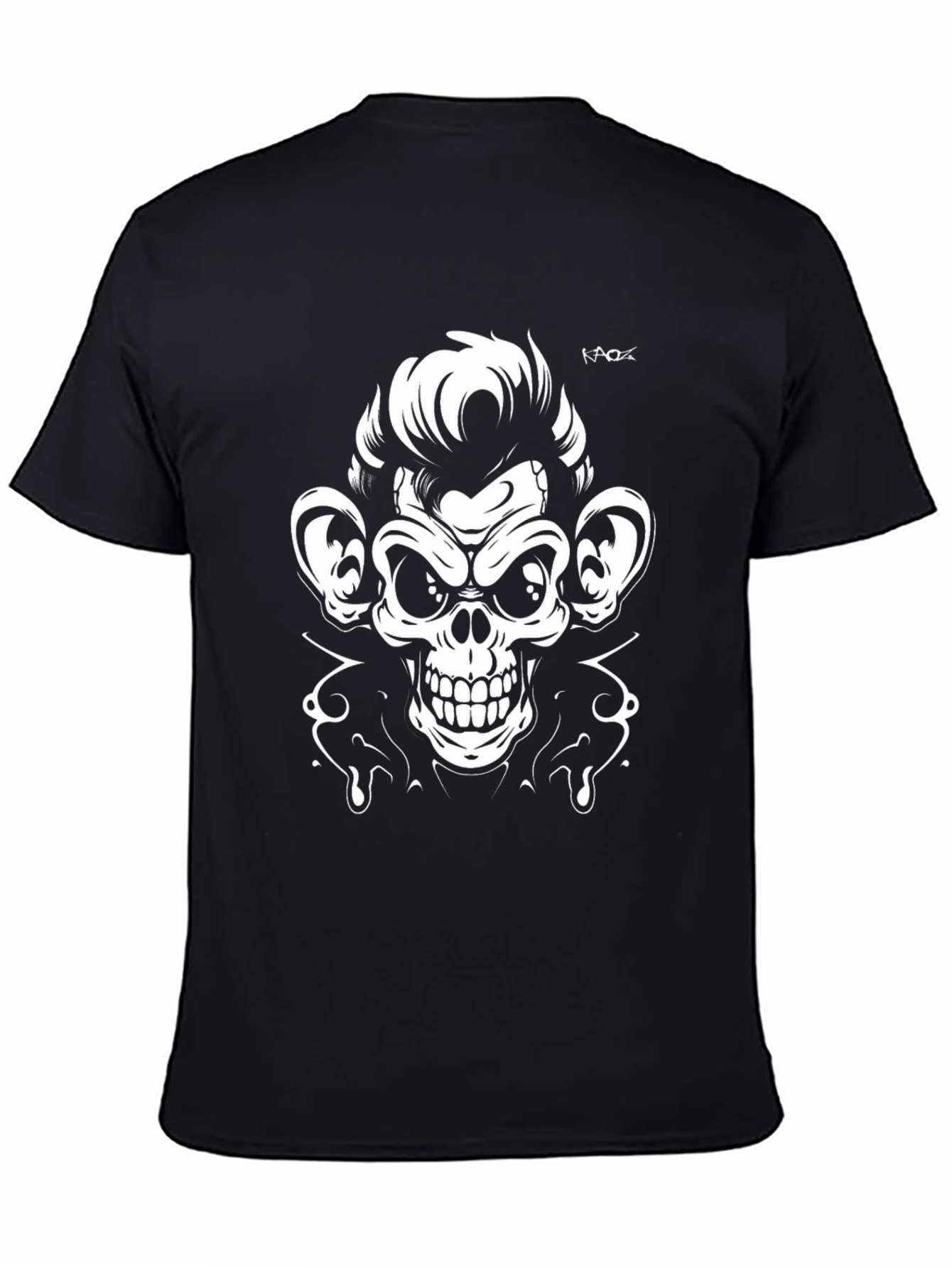 Cool Monkey Skull Graphic Tee - Black T-Shirt