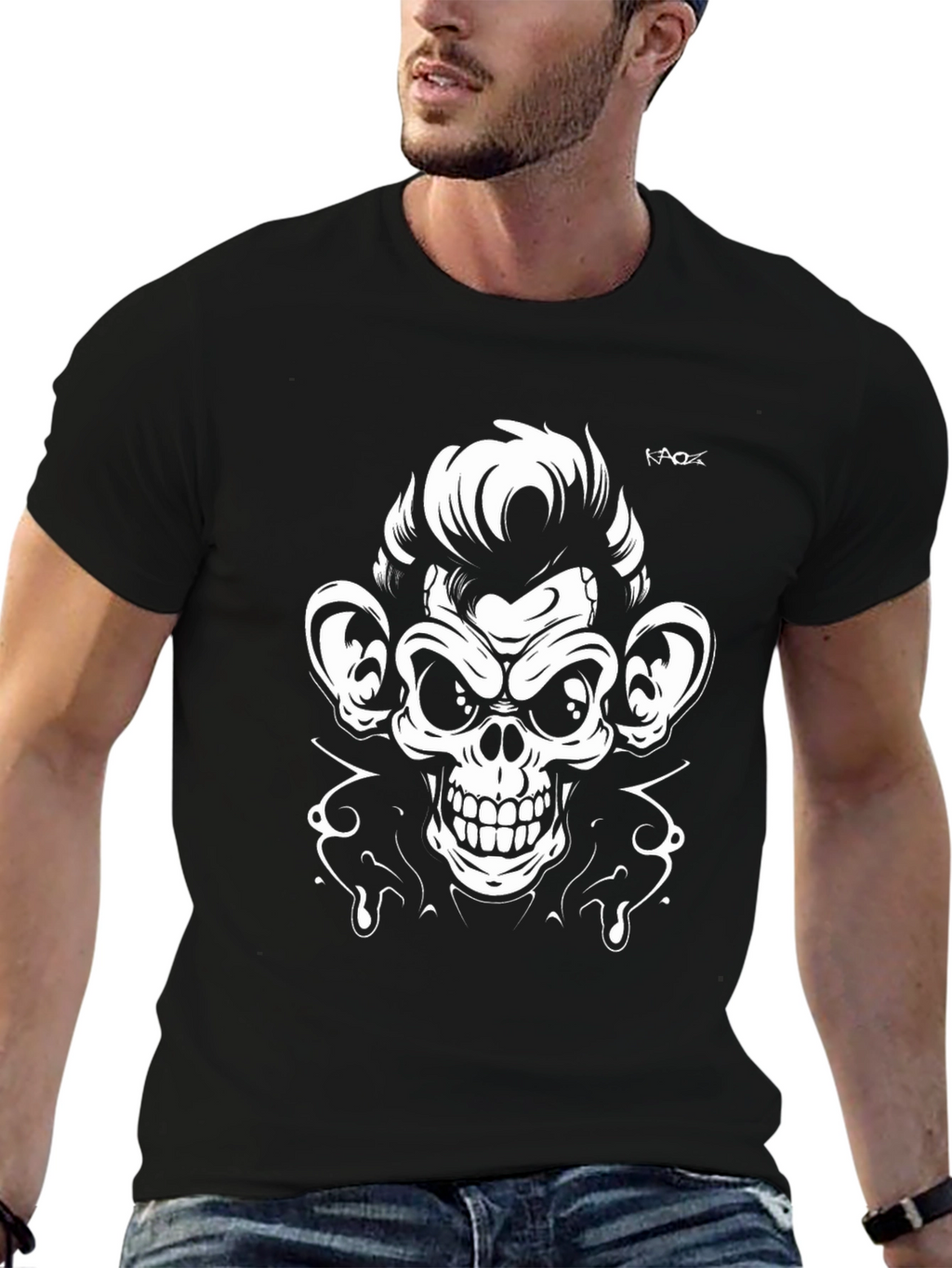 Cool Monkey Skull Graphic Tee - Black T-Shirt