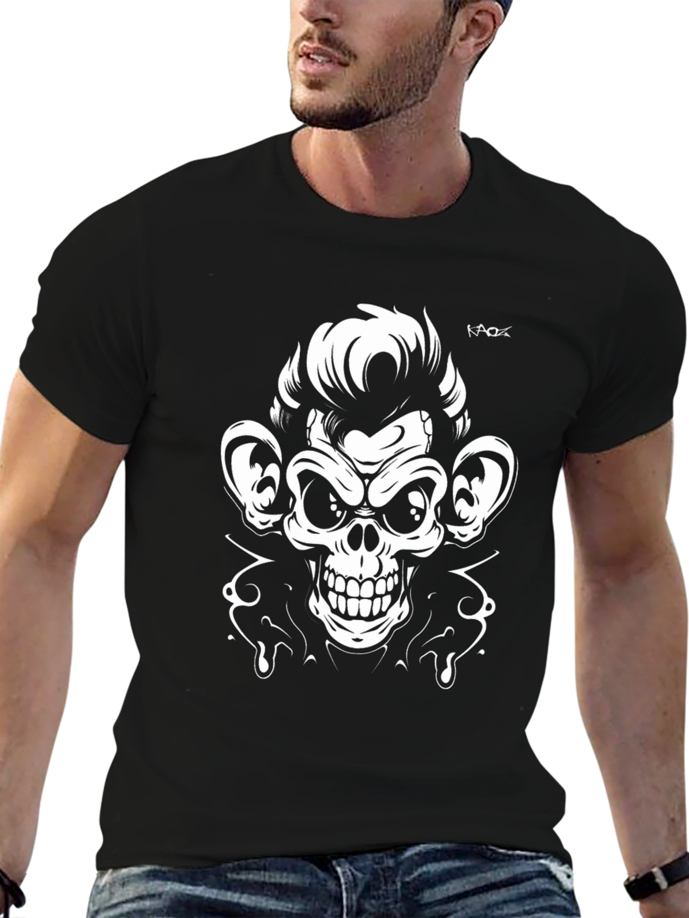 Cool Monkey Skull Graphic Tee - Black T-Shirt