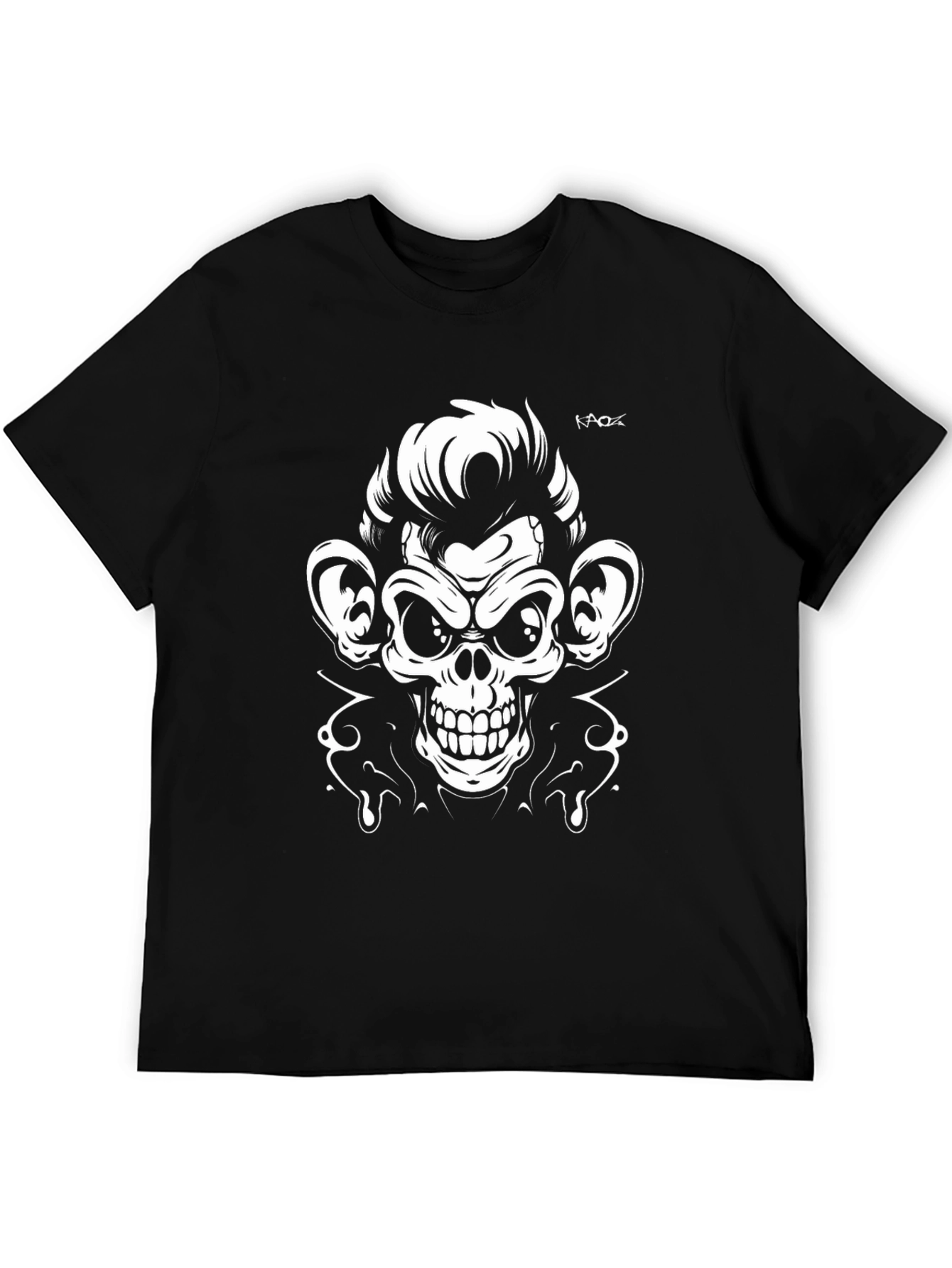 Cool Monkey Skull Graphic Tee - Black T-Shirt