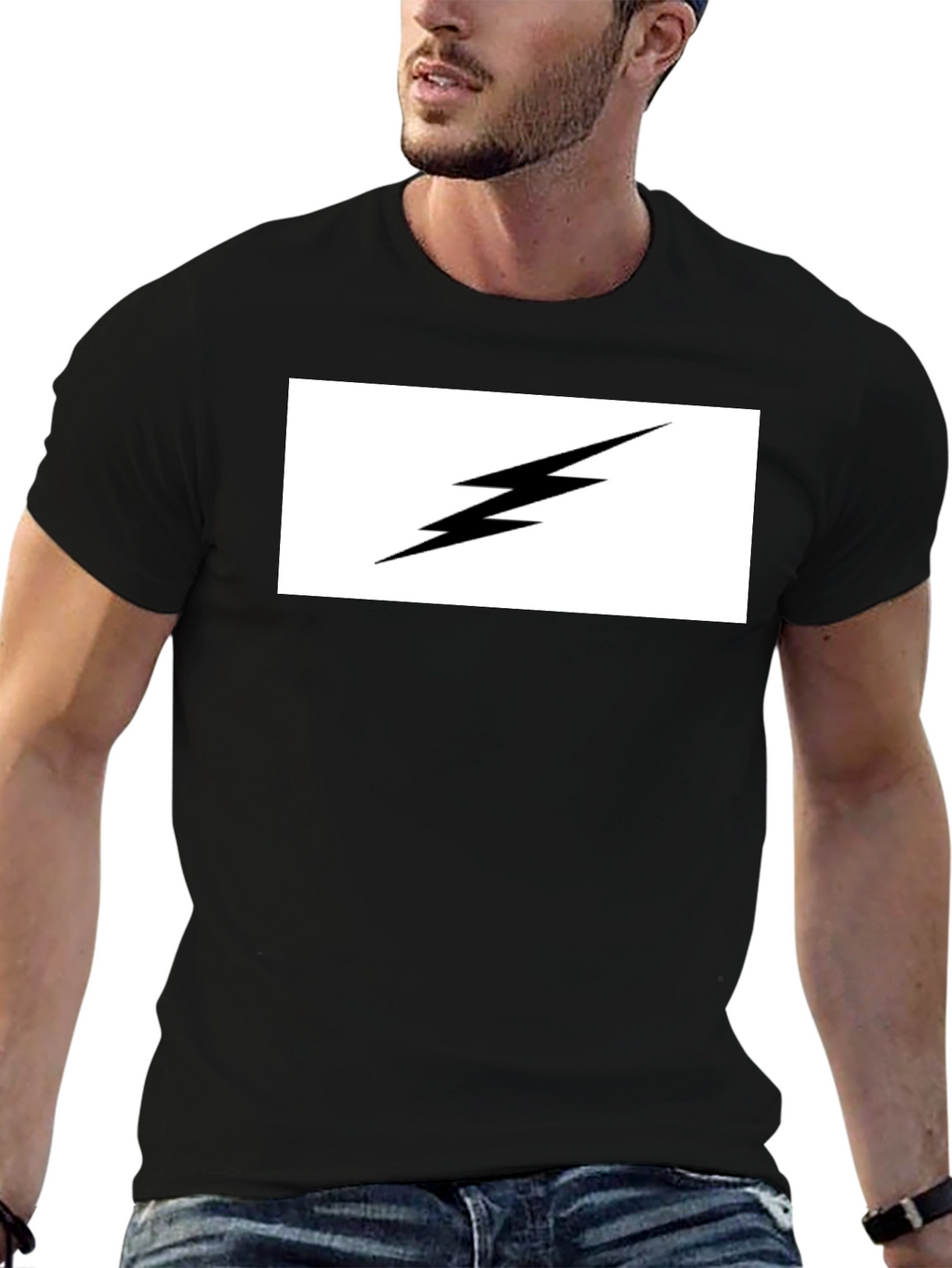 Lightning Bolt Graphic Tee - Black Cotton T-Shirt