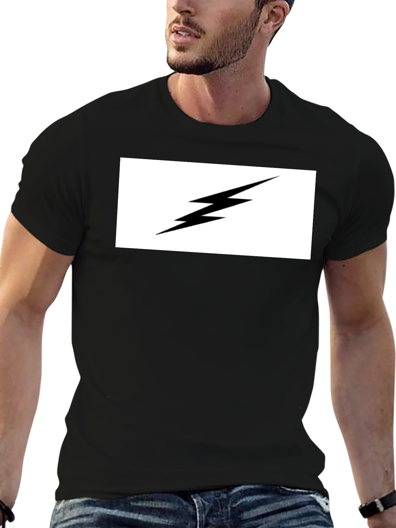 Lightning Bolt Graphic Tee - Black Cotton T-Shirt
