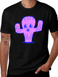 Cute Cactus Graphic Tee - Black Cotton Shirt