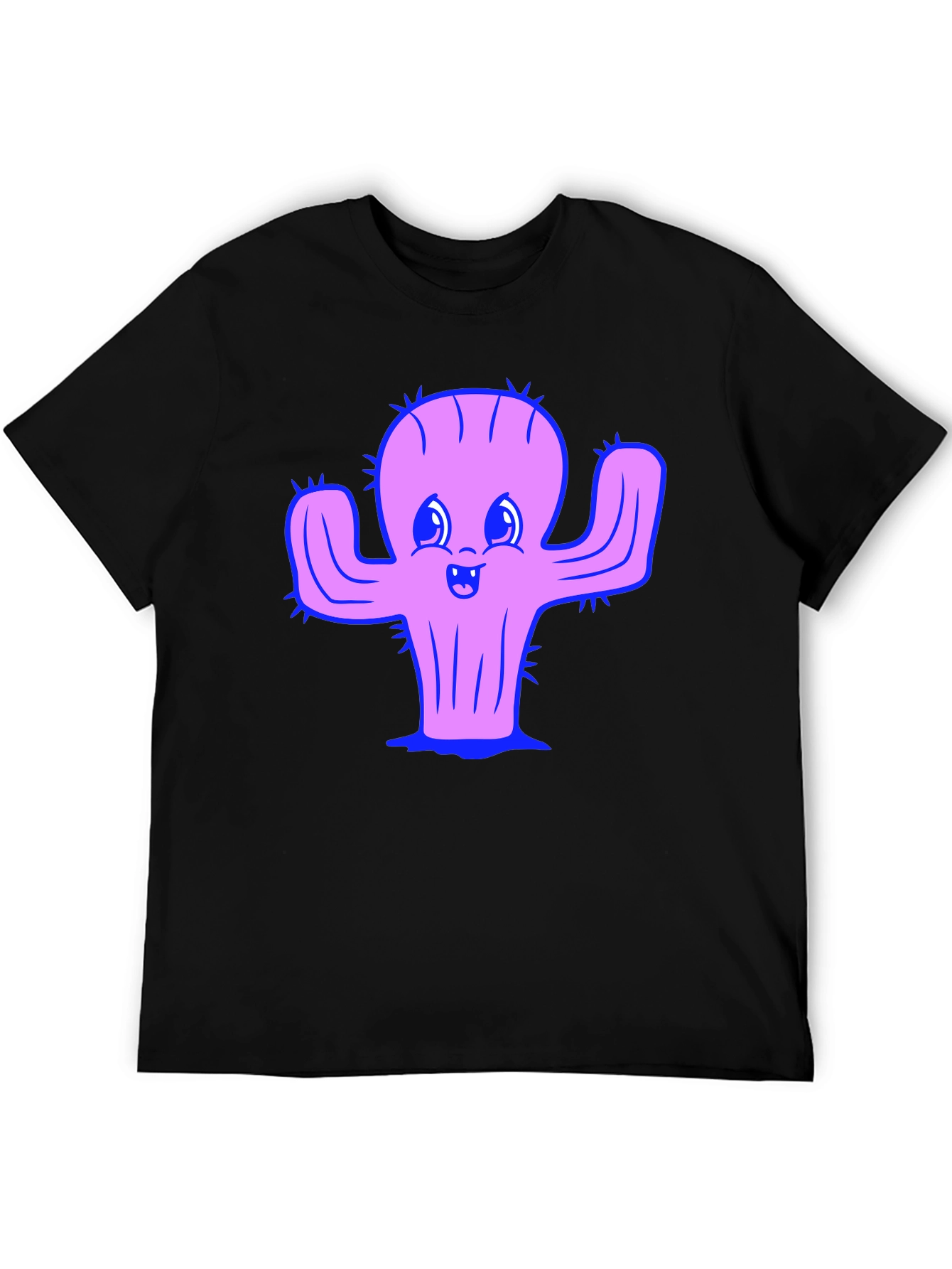 Cute Cactus Graphic Tee - Black Cotton Shirt