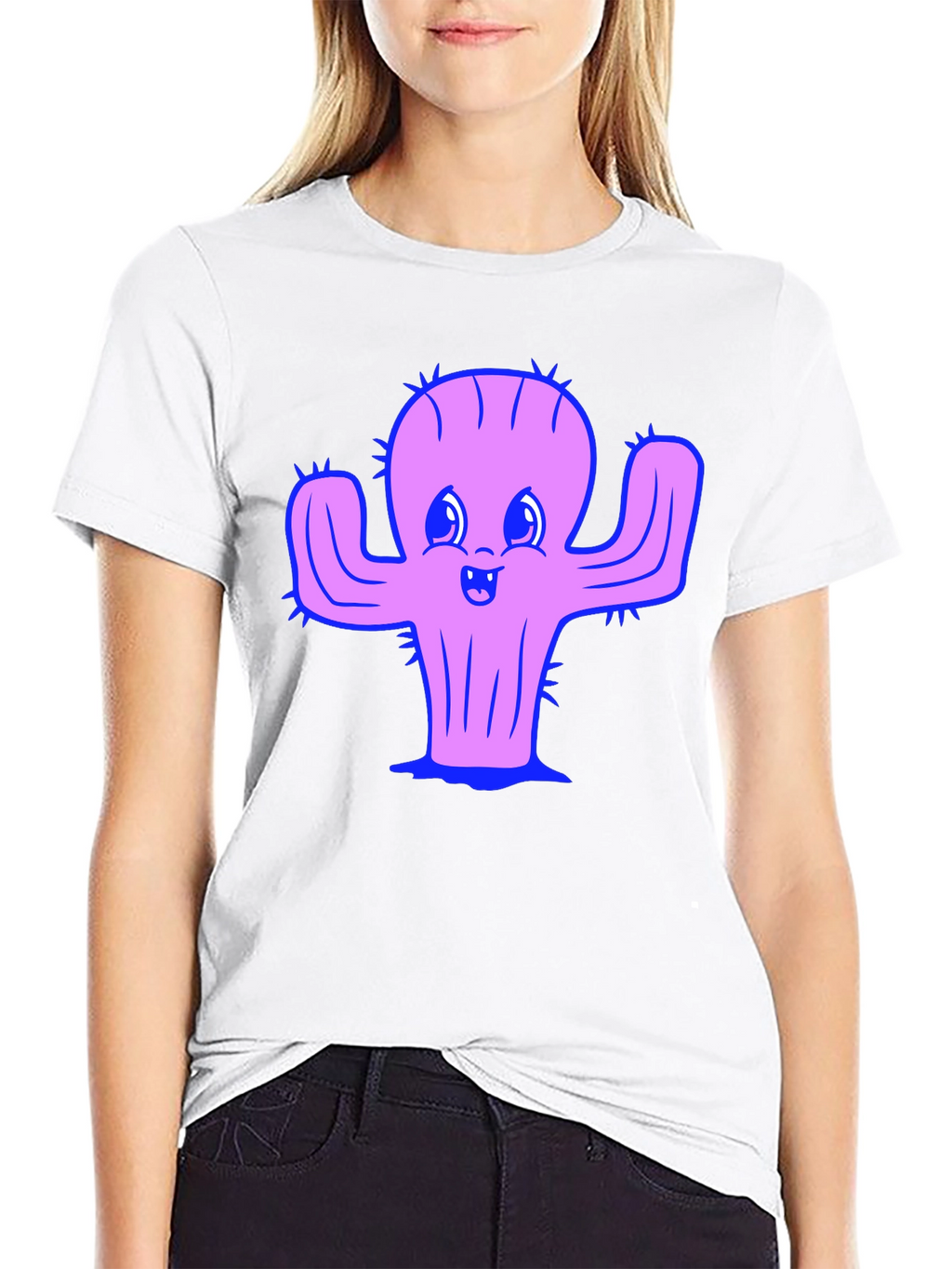 Cute Cactus Graphic Tee - Black Cotton Shirt