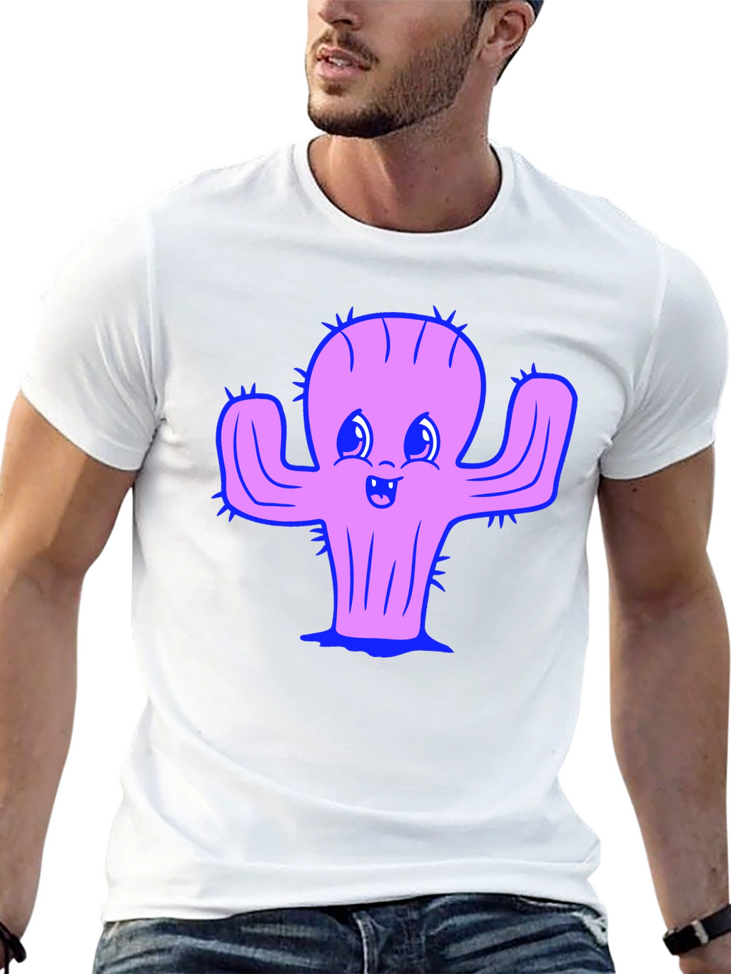 Cute Cactus Graphic Tee - Black Cotton Shirt