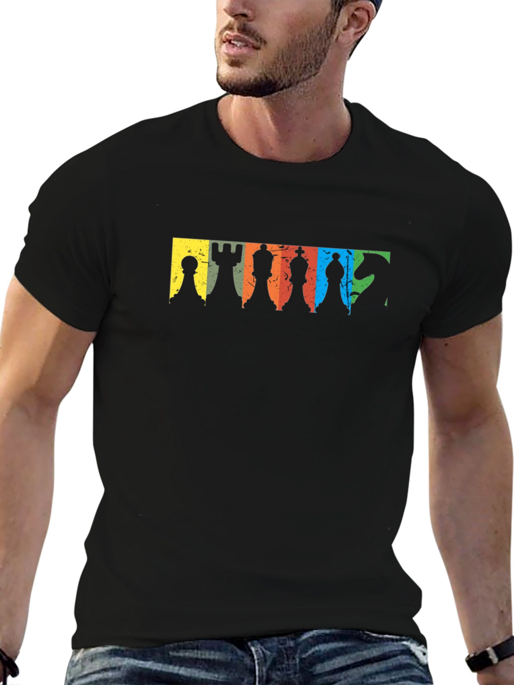 Chess Pieces Graphic Black T-Shirt