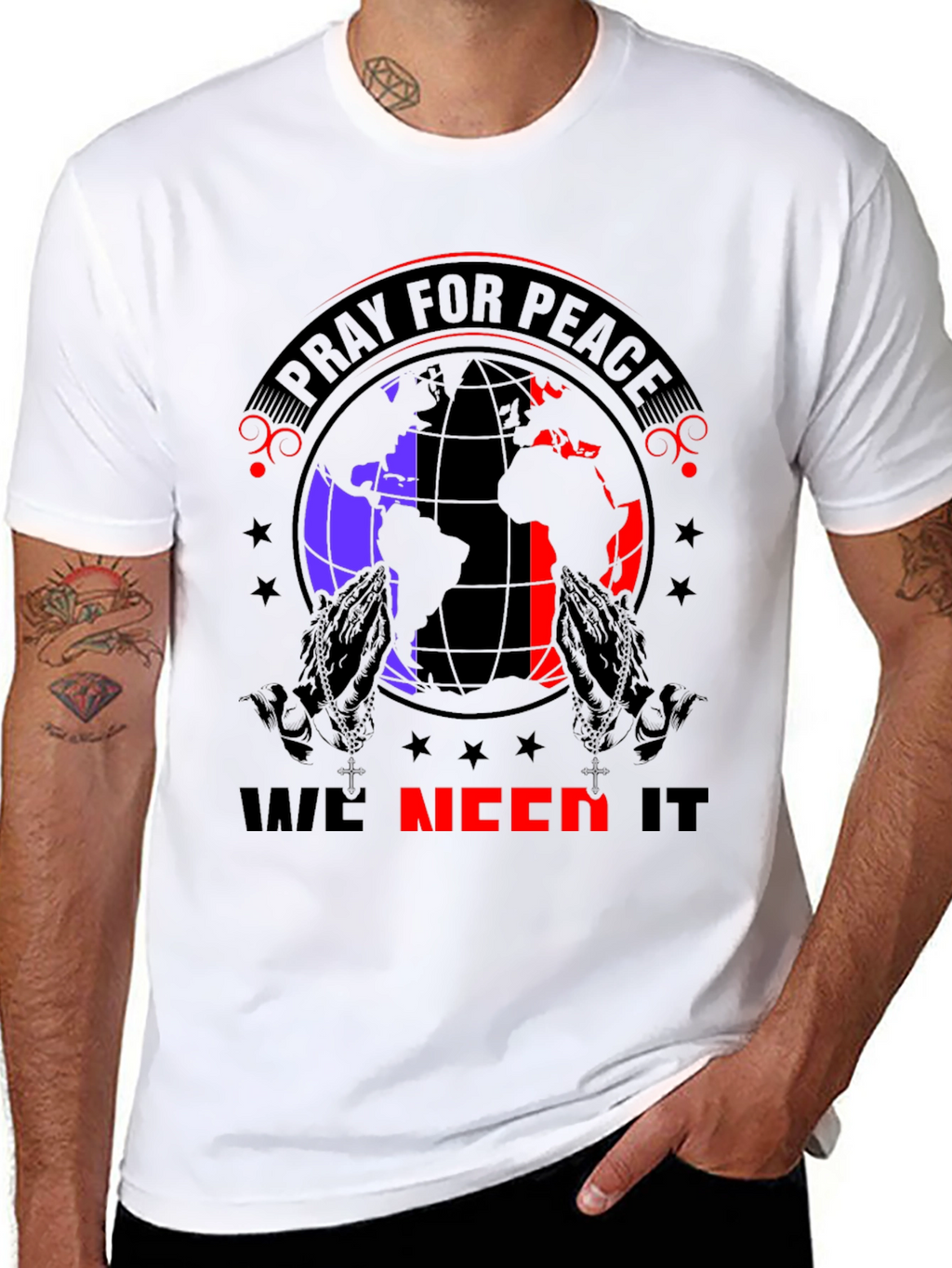 Pray for Peace Graphic T-Shirt - Black