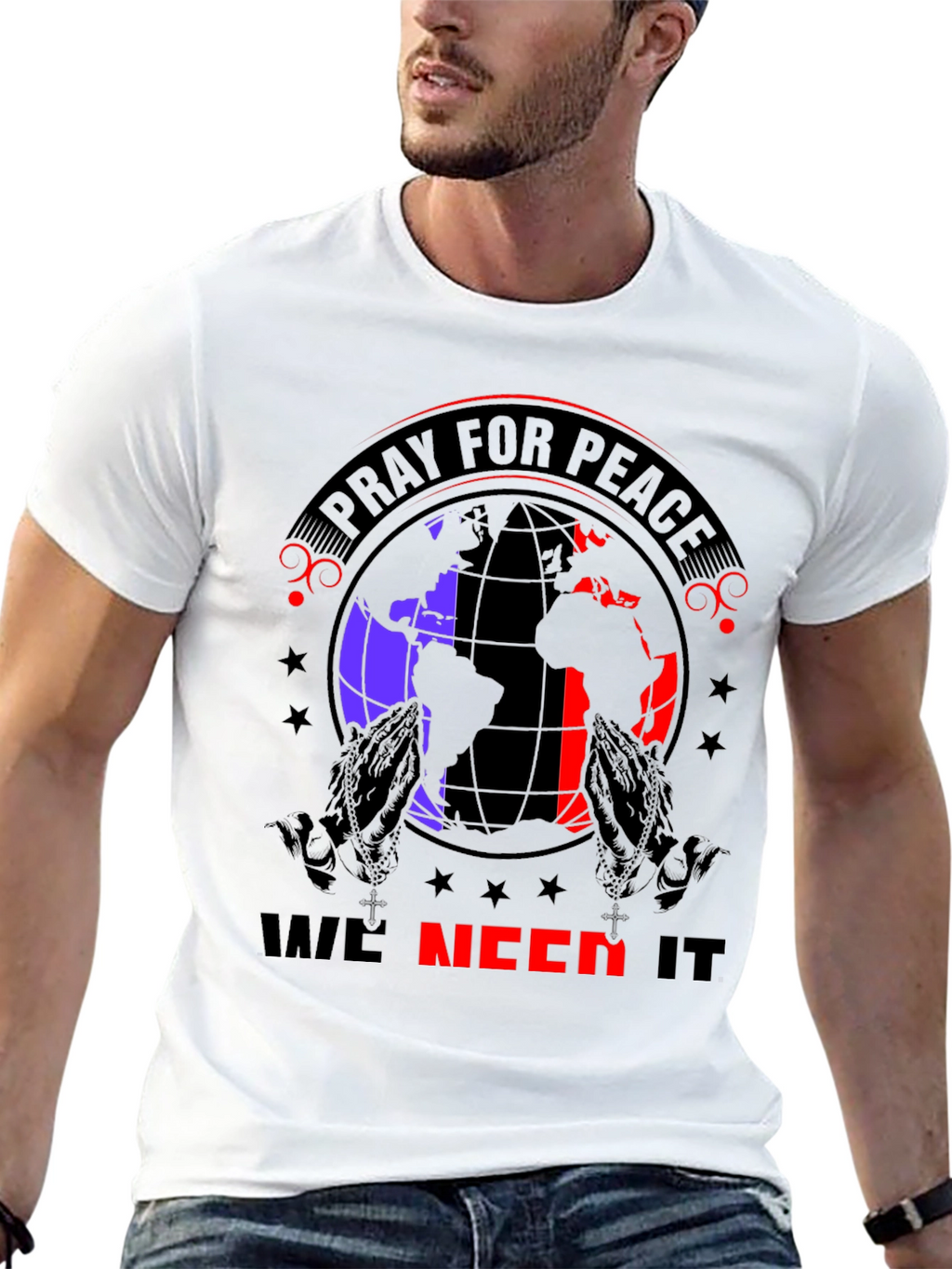 Pray for Peace Graphic T-Shirt - Black