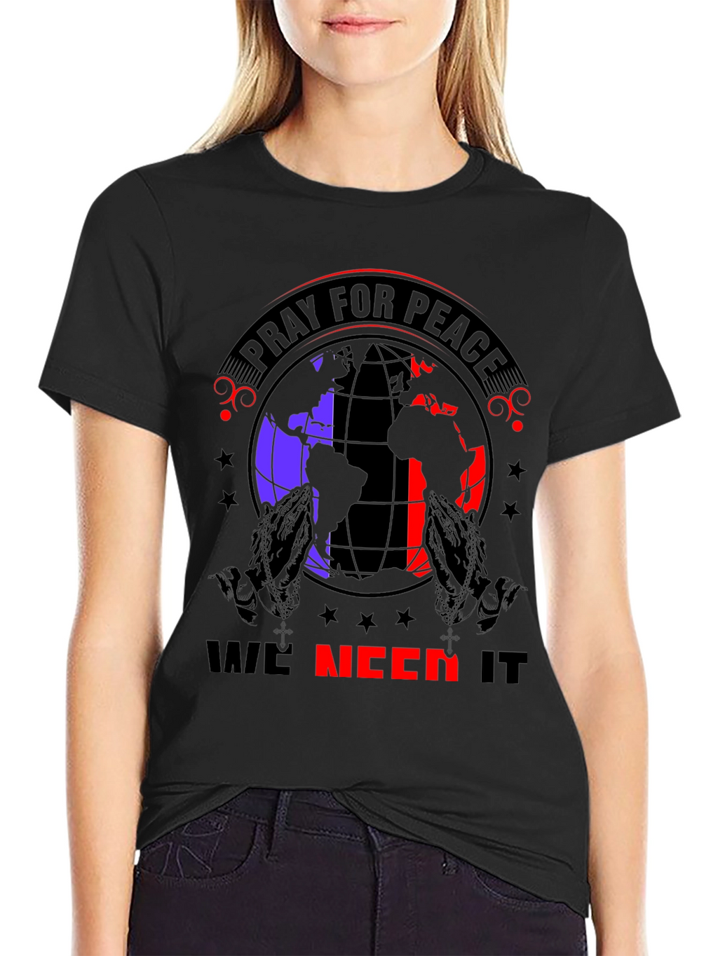 Pray for Peace Graphic T-Shirt - Black