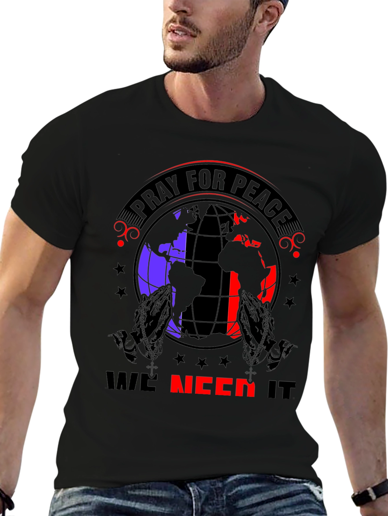 Pray for Peace Graphic T-Shirt - Black
