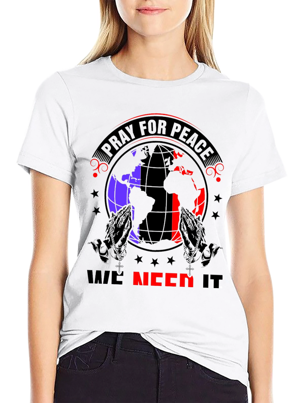 Pray for Peace Graphic T-Shirt - Black