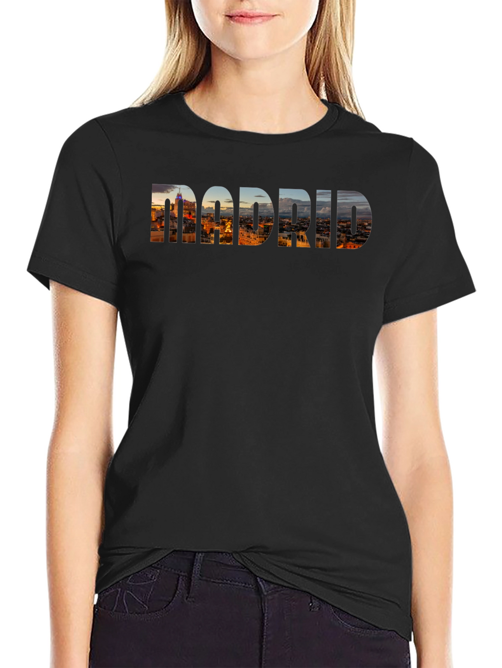 Madrid Skyline Black T-Shirt