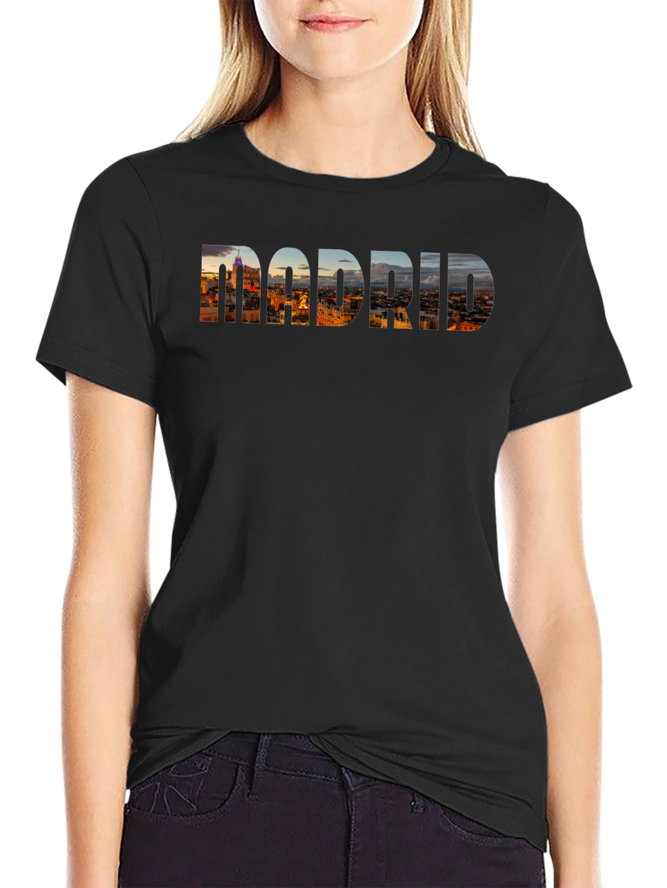 Madrid Skyline Black T-Shirt