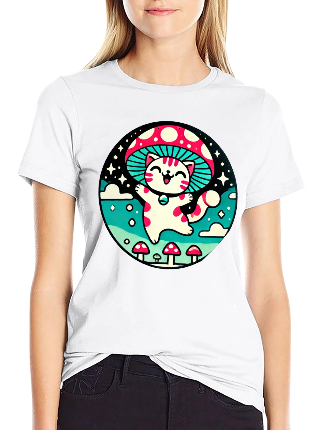Mushroom Cat T-Shirt - Whimsical Graphic Tee