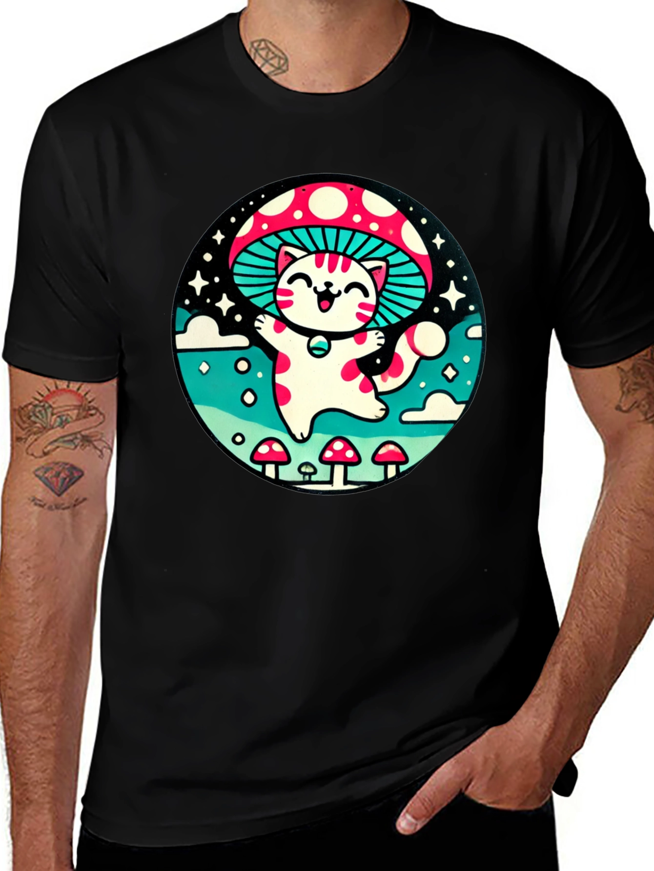 Mushroom Cat T-Shirt - Whimsical Graphic Tee