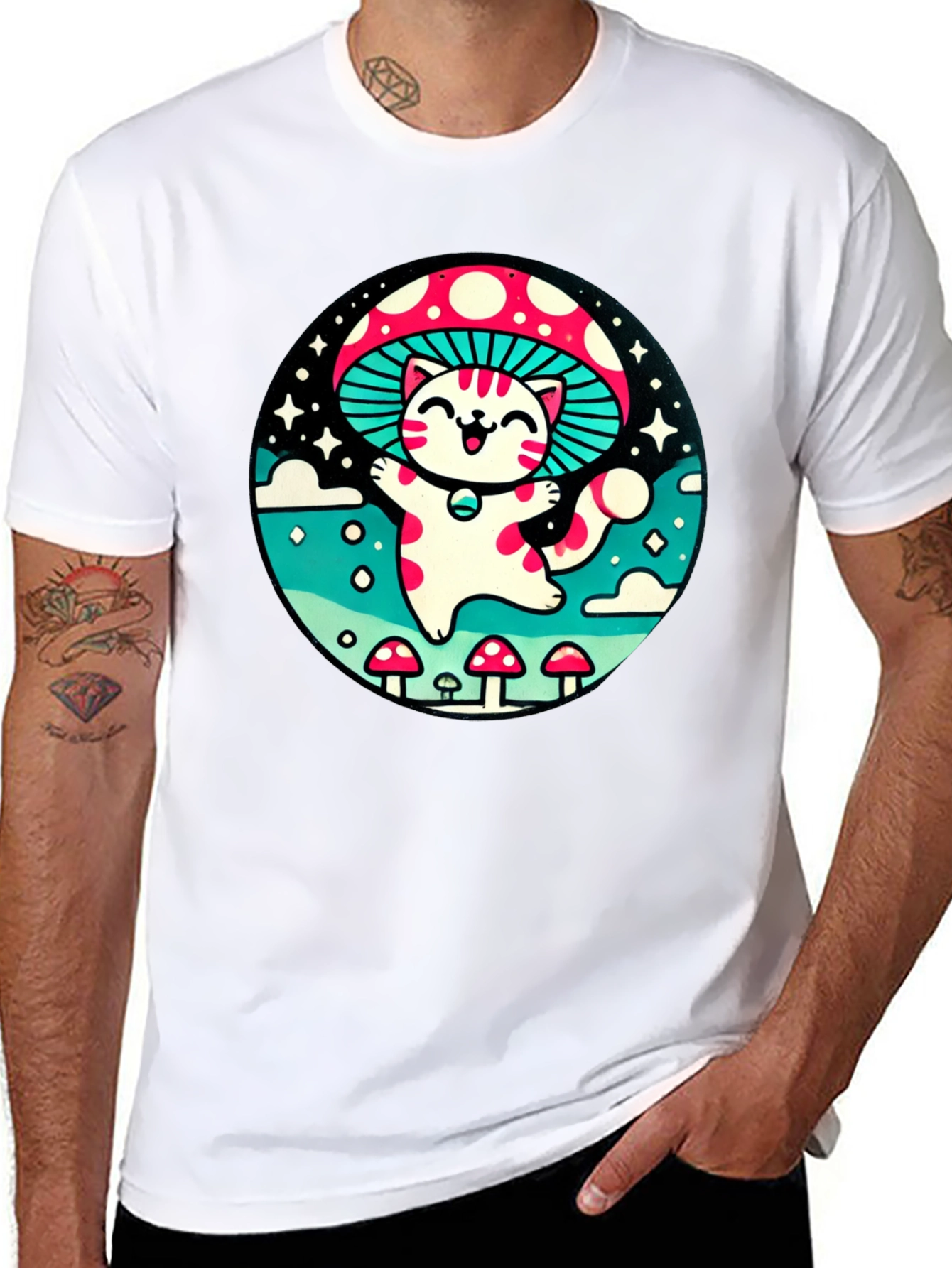 Mushroom Cat T-Shirt - Whimsical Graphic Tee