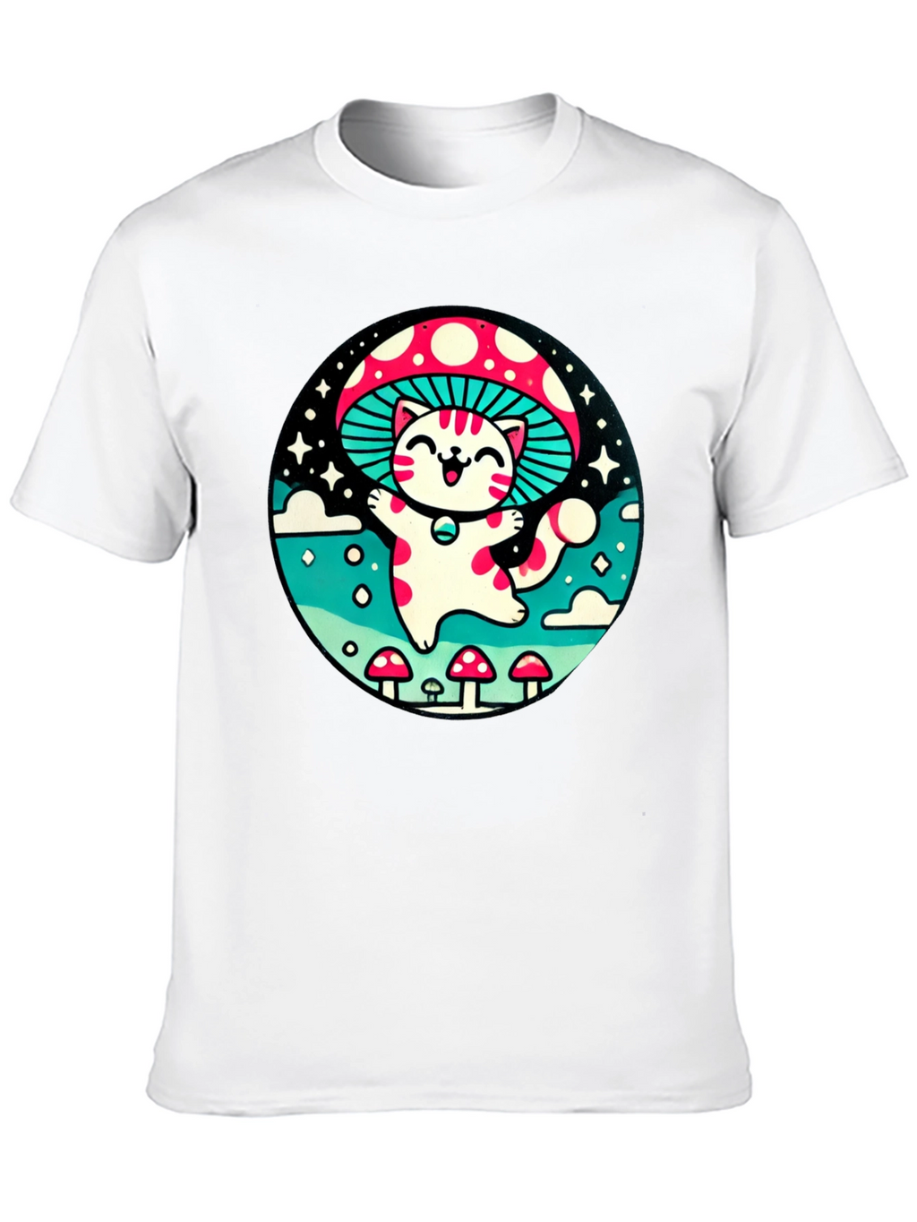 Mushroom Cat T-Shirt - Whimsical Graphic Tee