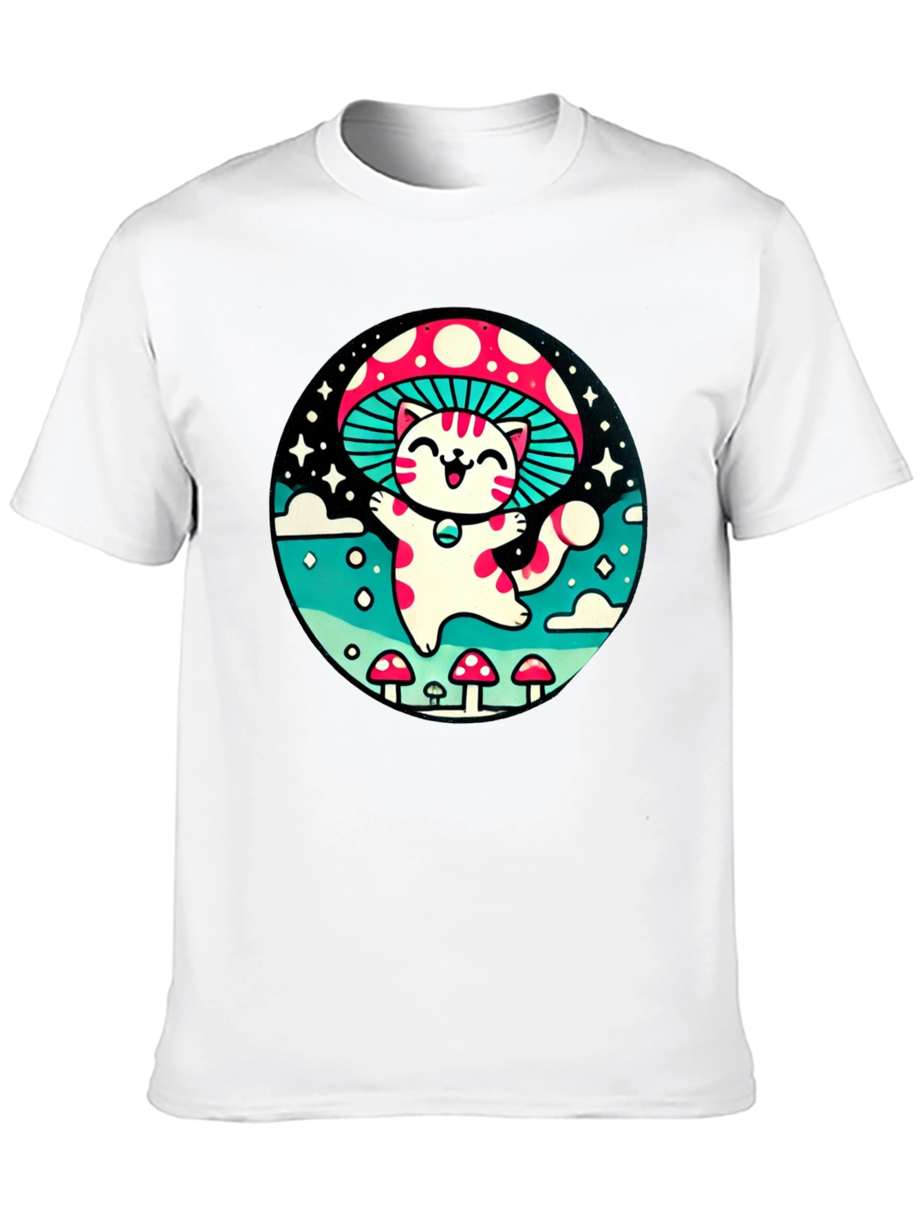 Mushroom Cat T-Shirt - Whimsical Graphic Tee