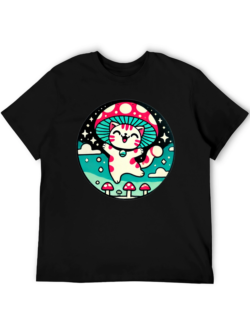 Mushroom Cat T-Shirt - Whimsical Graphic Tee