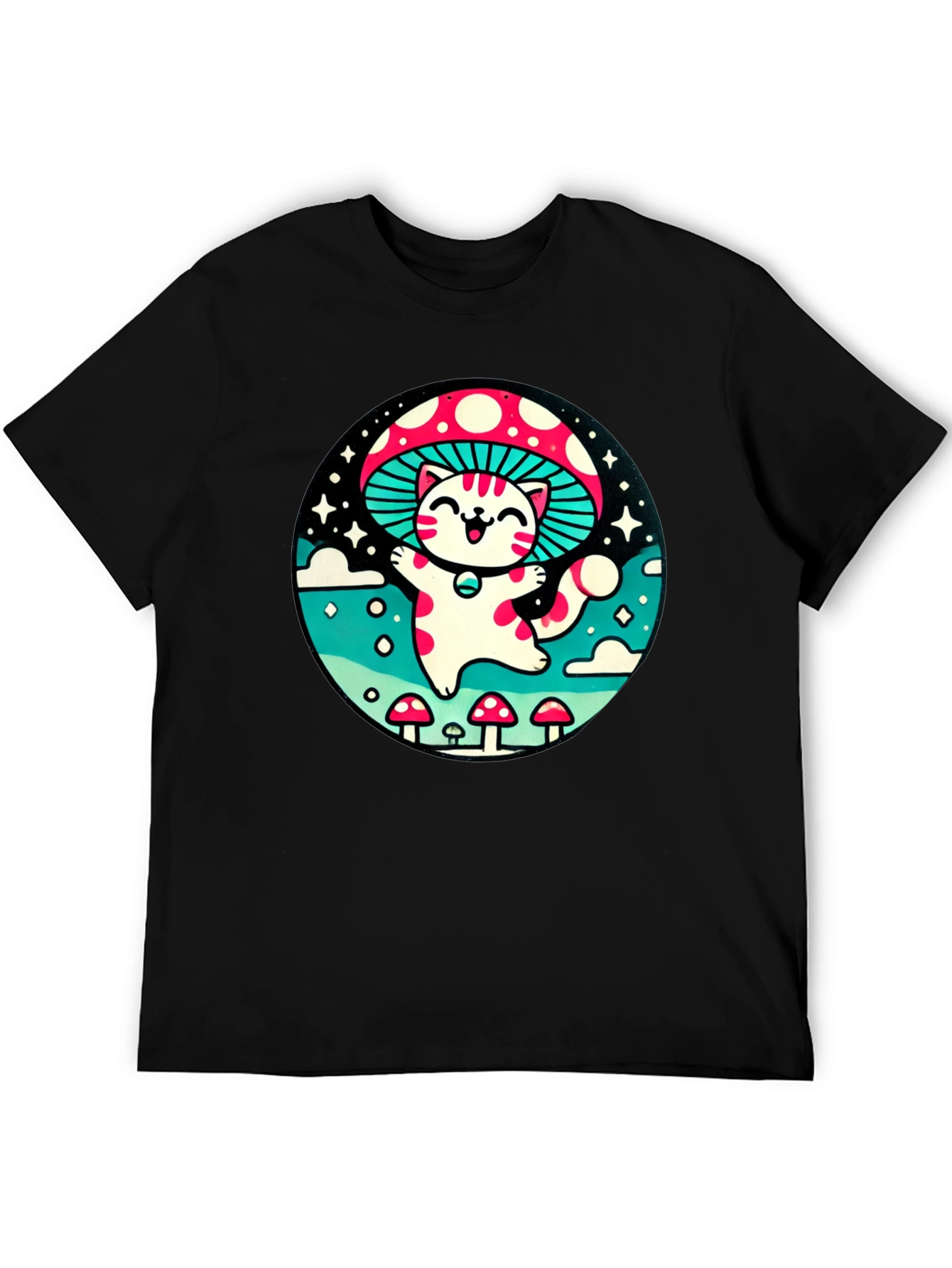 Mushroom Cat T-Shirt - Whimsical Graphic Tee